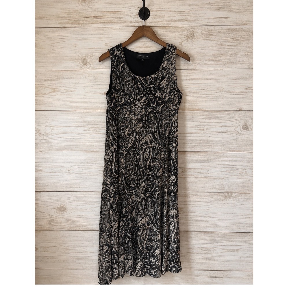 Jones New York Black & Neutral Paisley Sleeveless Midi Dress Size Medium NWOT